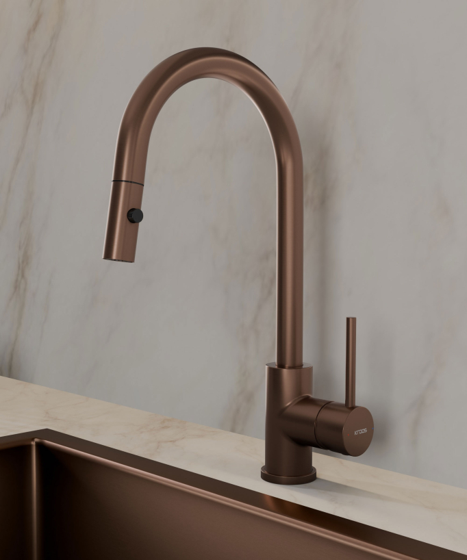 Modern Kitchen Mixer with Spray Head - Brushed Rose Gold