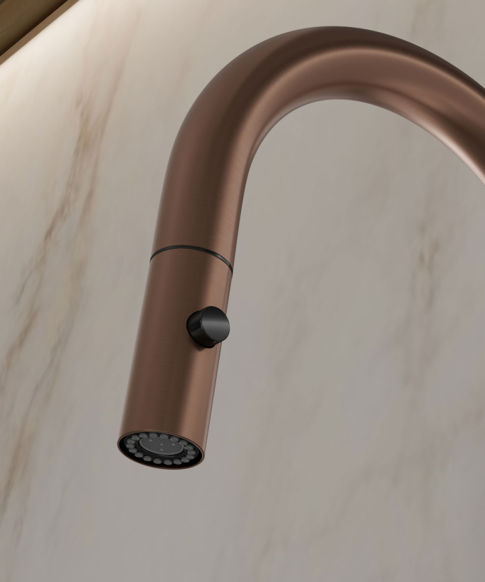 Modern Kitchen Mixer with Spray Head - Brushed Rose Gold