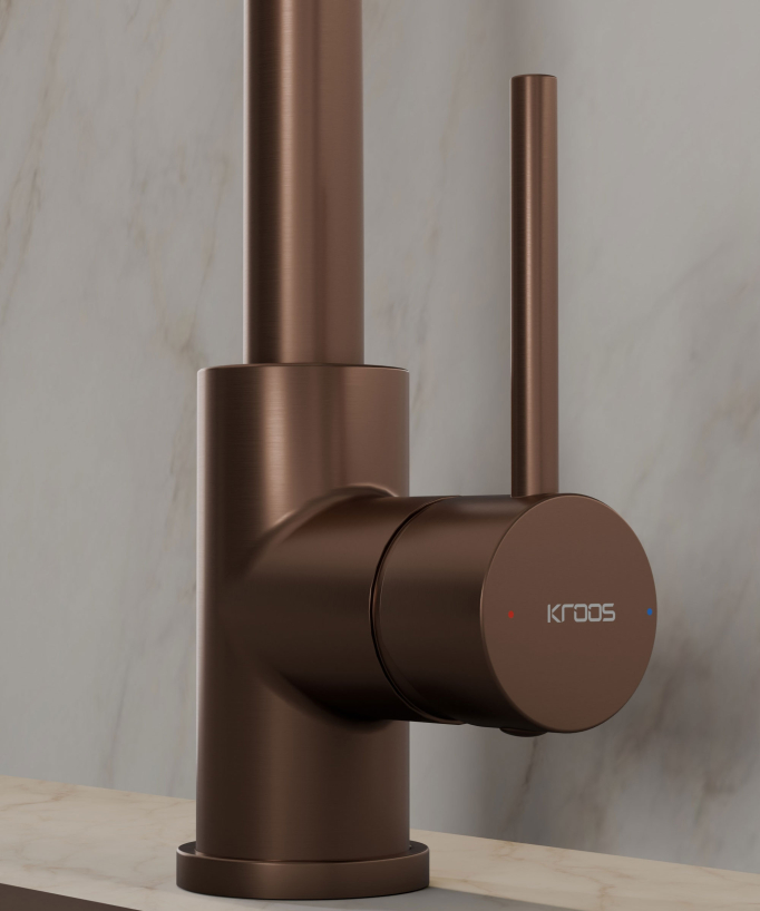 Modern Kitchen Mixer with Spray Head - Brushed Rose Gold