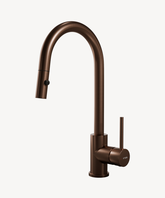 Modern Kitchen Mixer with Spray Head - Brushed Rose Gold