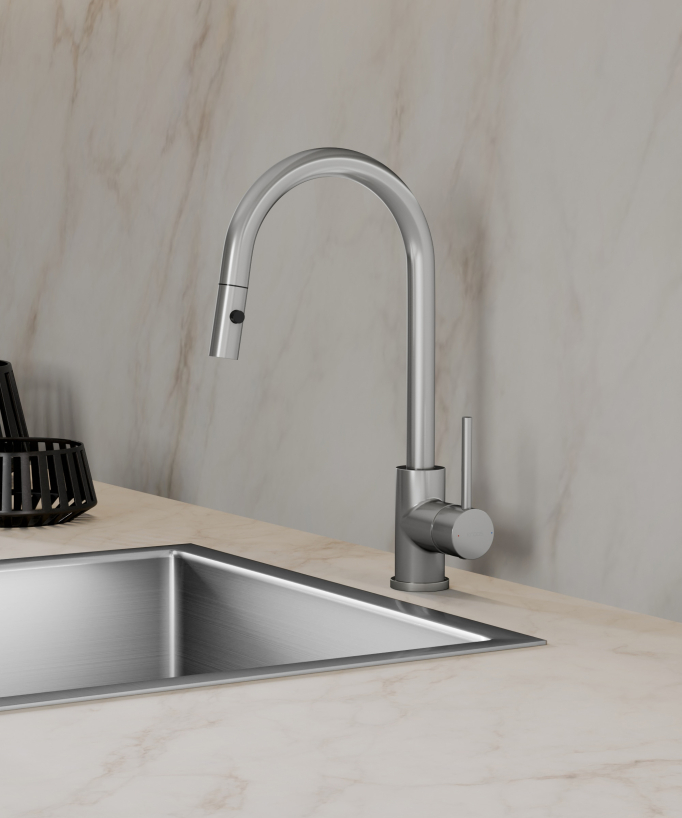 Kitchen Mixer Tap with Pull-Out Sprayer Brushed Nickel - Corbeau