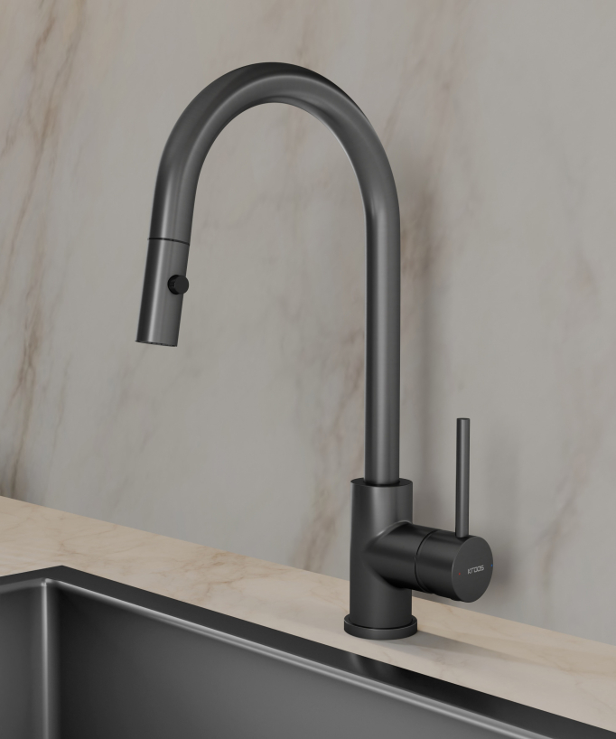 Modern Kitchen Mixer Tap with Pull-Out Sprayer Gunmetal - Corbeau