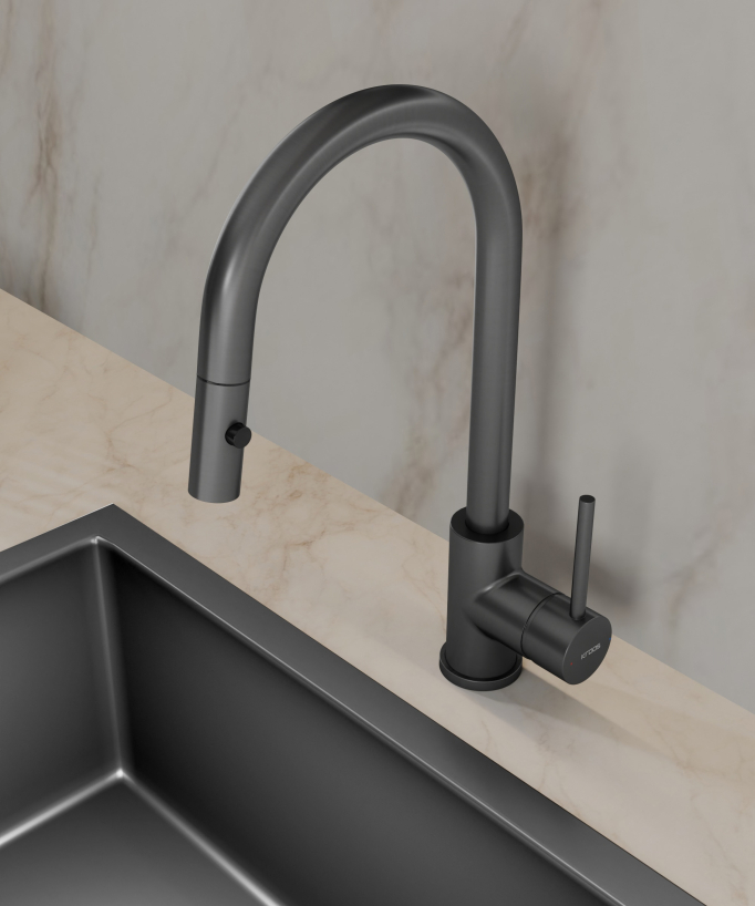 Modern Kitchen Mixer Tap with Pull-Out Sprayer Gunmetal - Corbeau