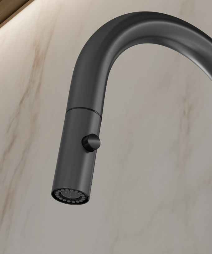 Modern Kitchen Mixer Tap with Pull-Out Sprayer Gunmetal - Corbeau