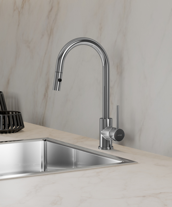Modern Kitchen Mixer Tap with Pull-Out Sprayer Chrome - Corbeau