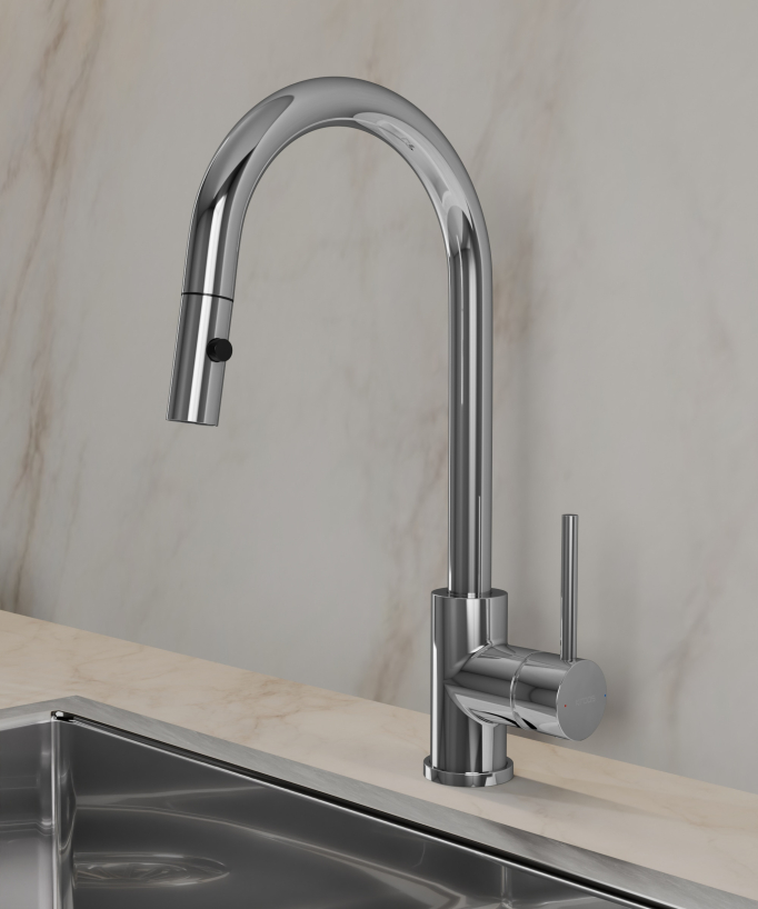 Modern Kitchen Mixer Tap with Pull-Out Sprayer Chrome - Corbeau