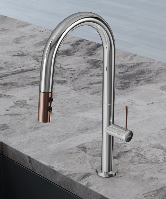 Modern Kitchen Sink Mixer Tap with Pull-Out Sprayer Chrome & Rose Gold