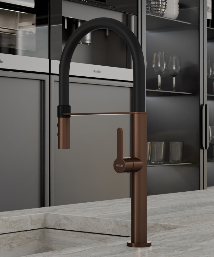 High-Arc Sink Mixer Tap with Sprayer Brushed Rose Gold