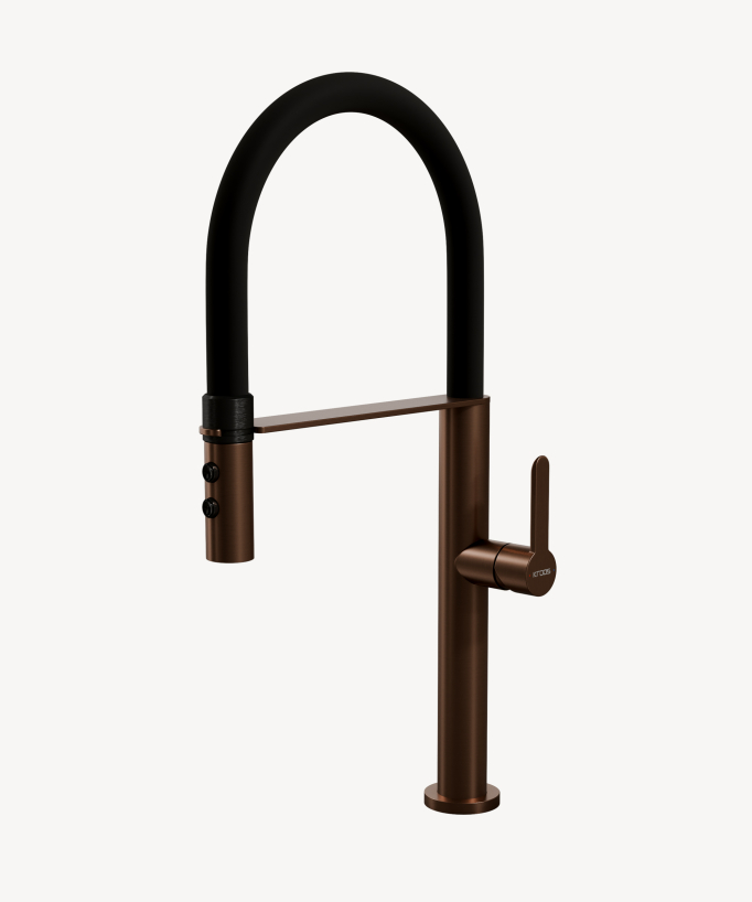 High-Arc Sink Mixer Tap with Sprayer Brushed Rose Gold