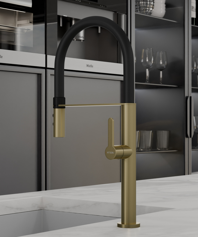 High-Arc Sink Mixer Tap with Sprayer Brushed Gold