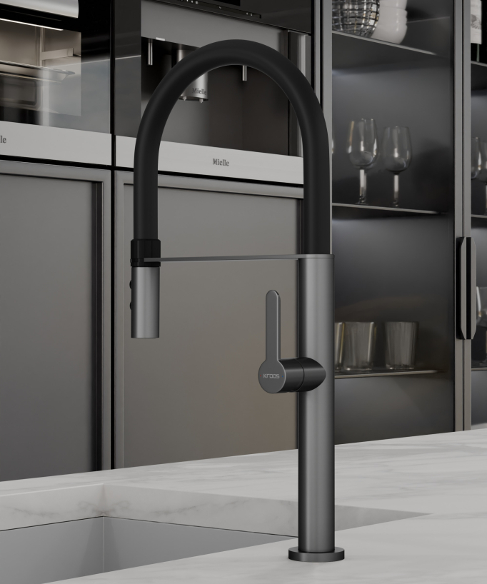 High-Arc Sink Mixer Tap with Sprayer Gunmetal