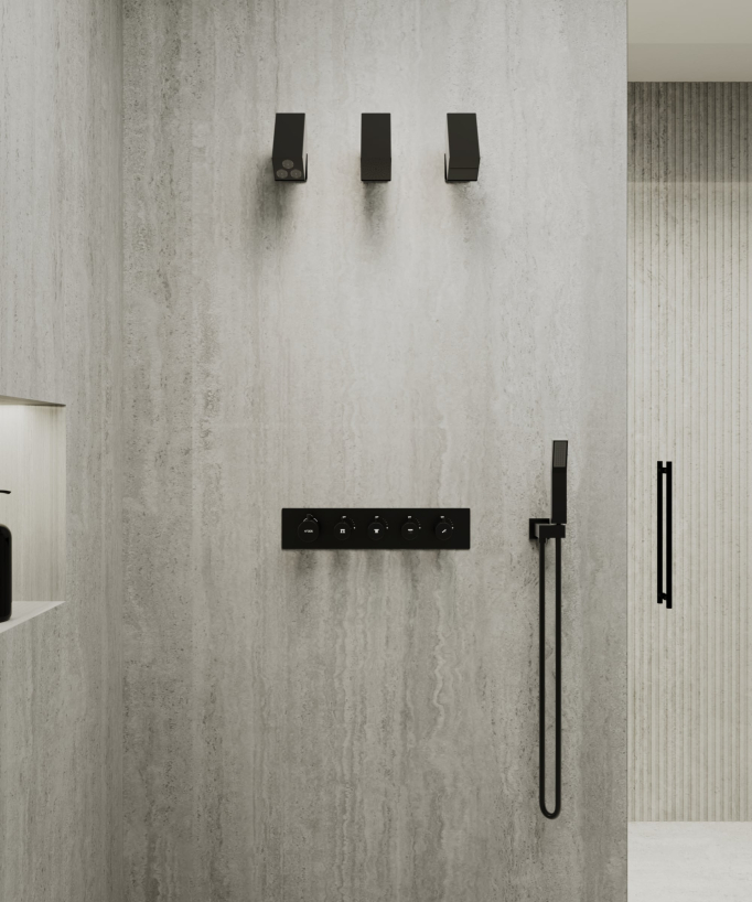 Thermostatic Multi-Function Shower Set with Adjustable Body Jets Matte Black - Sirius