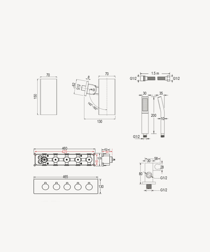 Thermostatic Multi-Function Shower Set with Adjustable Body Jets Chrome - Sirius