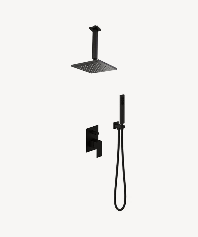Concealed Shower Column, Black Ceiling-Mounted Rain Head - Sirius