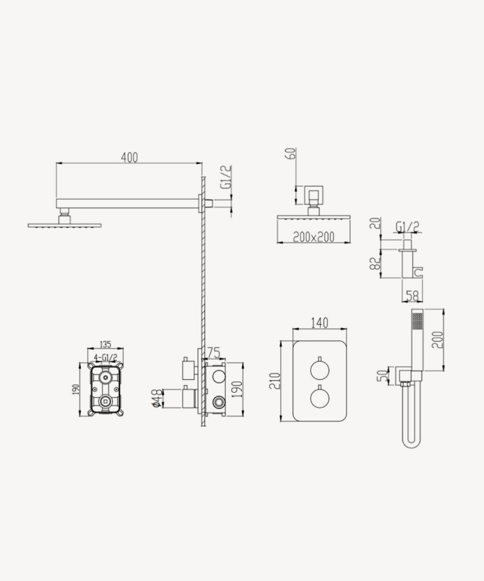 Thermostatic Concealed Shower Column - Brushed Nickel - Sirius
