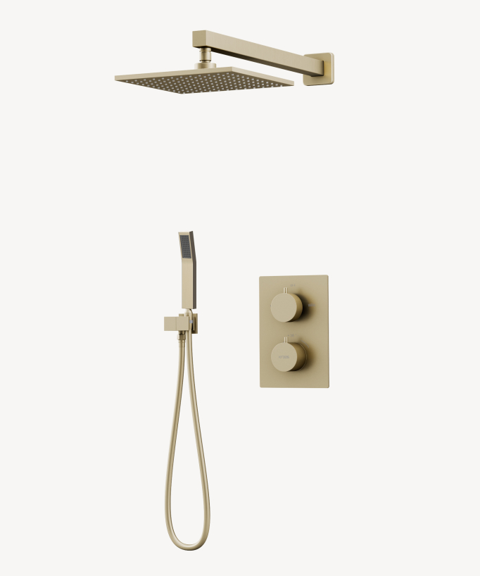 Thermostatic Concealed Shower Column - Brushed Gold - Sirius