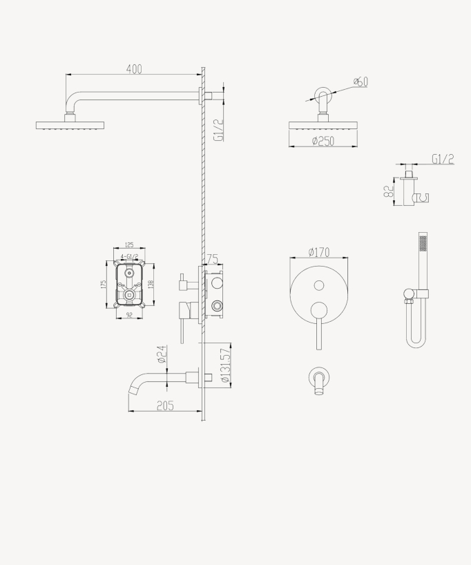 Concealed Shower and Bathtub Column - Chrome - Corbeau