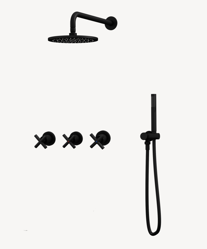 Concealed shower mixer set with cross handles – Corbeau