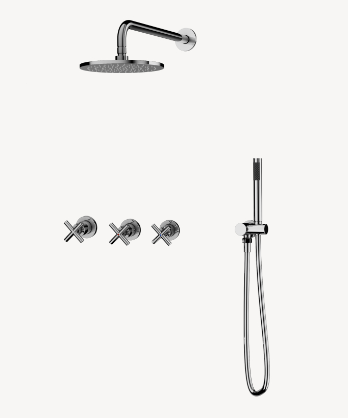 Concealed Shower Mixer Set with Cross Handles Chrome - Corbeau