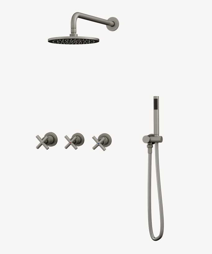 Concealed shower mixer set with cross handles – Corbeau