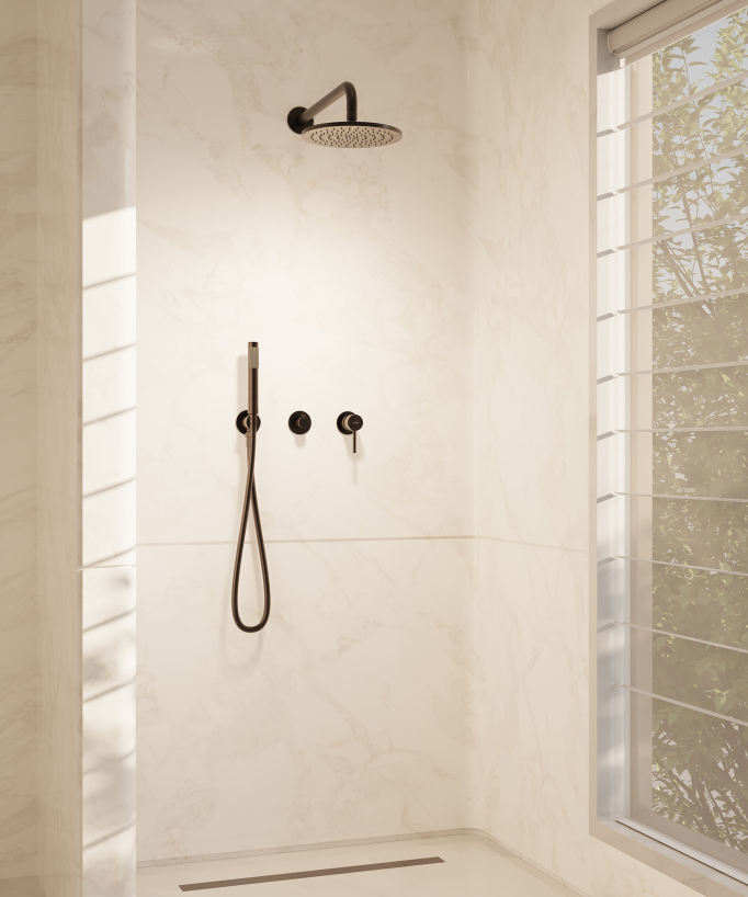 3-Hole Concealed Shower Set with Rain Shower & Hand Shower Brushed Mocha - Corbeau