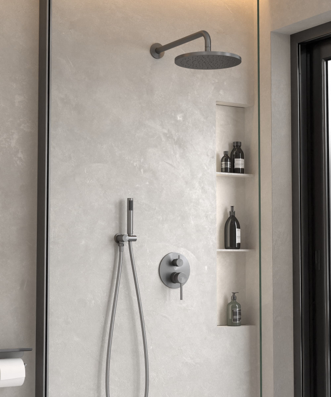 Modern Concealed Shower Kit with Rain Jet - Gunmetal - Corbeau
