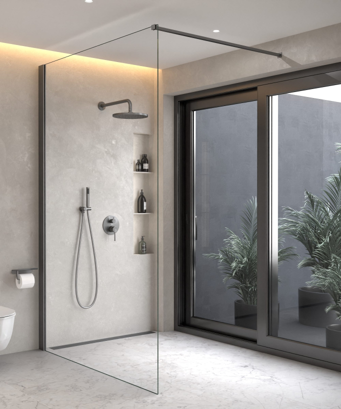 Modern Concealed Shower Kit with Rain Jet - Gunmetal - Corbeau