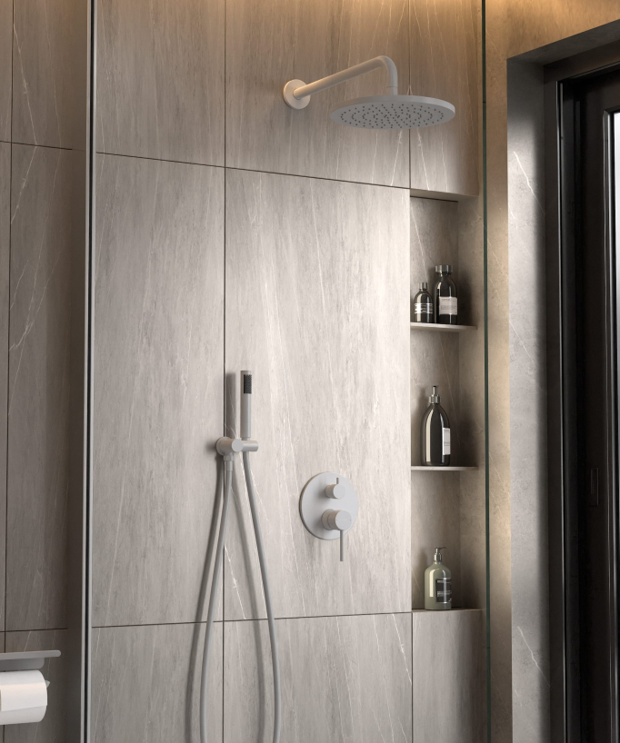 Modern Concealed Shower Kit with Rain Jet - White - Corbeau