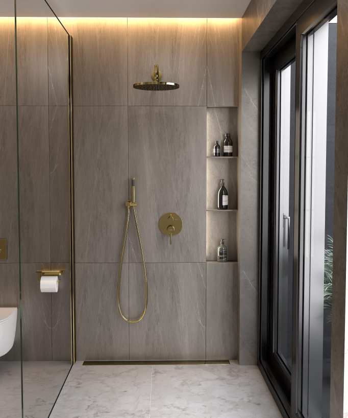 Modern Concealed Shower Kit with Rain Jet - Gold - Corbeau