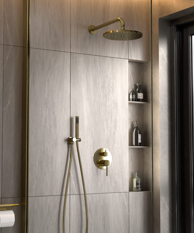 Modern Concealed Shower Kit with Rain Jet - Gold - Corbeau