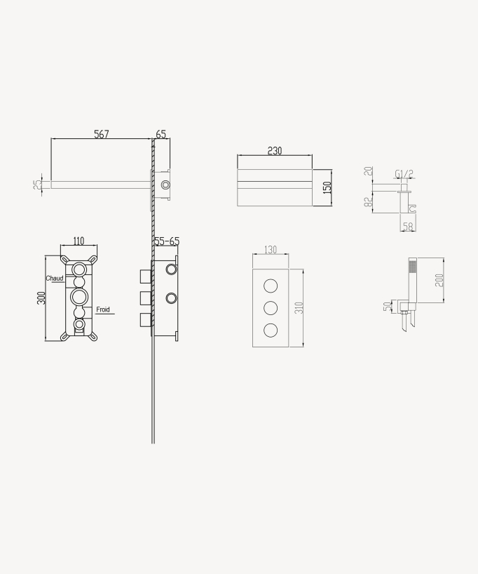 Sirius Thermostatic Concealed Shower Column with Dual Function Rain and Waterfall Head - Chrome