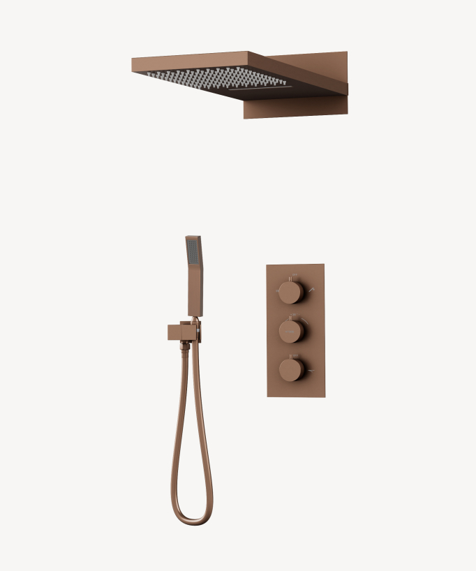Sirius Thermostatic Concealed Shower Column with Dual Function Rain and Waterfall Head - Brushed Rose Gold