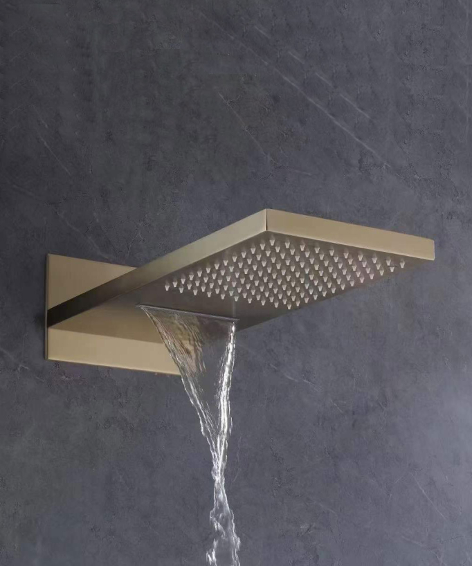 Sirius Thermostatic Concealed Shower Column with Dual Function Rain and Waterfall Head - Brushed Gold