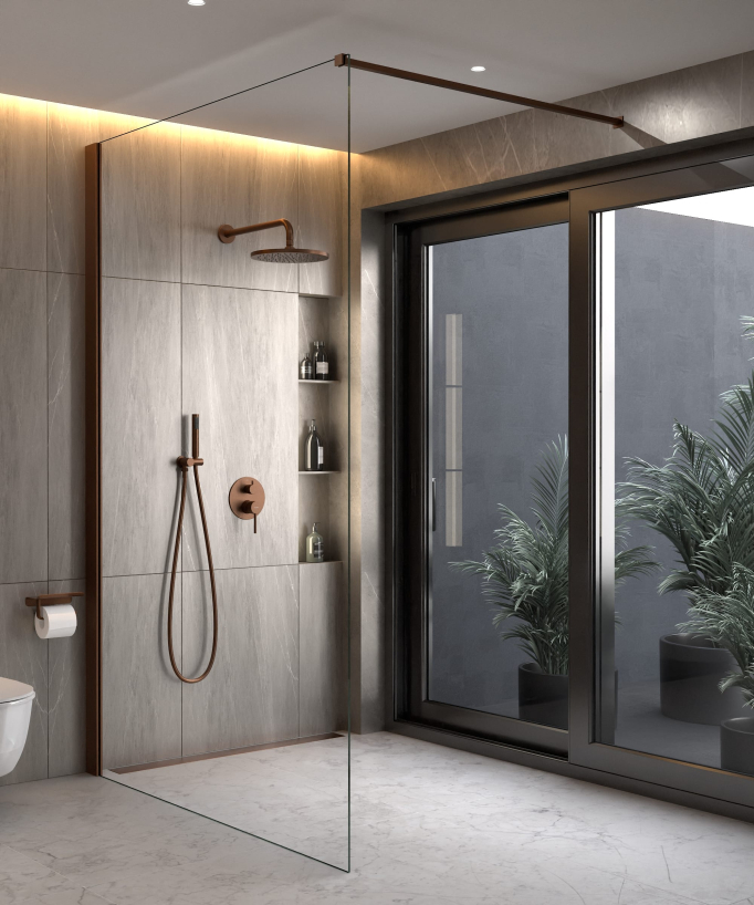 Modern Concealed Shower Kit with Rain Jet - Brushed Rose Gold - Corbeau