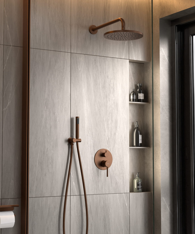 Modern Concealed Shower Kit with Rain Jet - Brushed Rose Gold - Corbeau