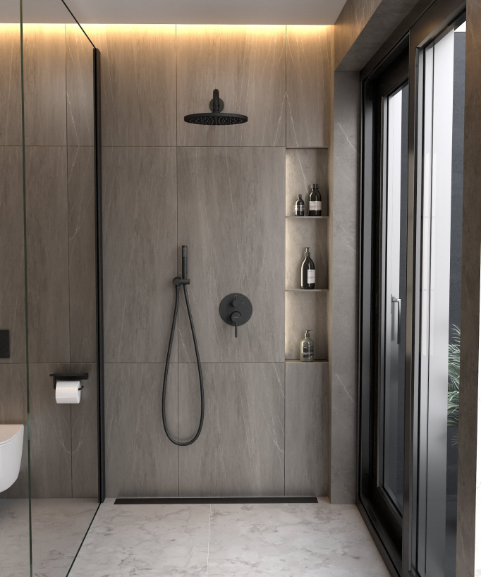 Modern Concealed Shower Kit with Rain Jet - Corbeau