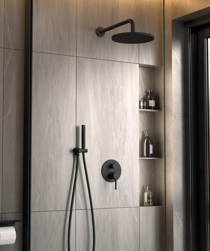 Corbeau Modern Concealed Shower Kit with Rain Jet - Black