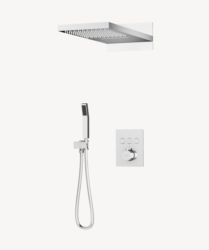 3-Function Thermostatic Concealed Shower Column: Hand Shower, Rain Jet, Waterfall - Sirius