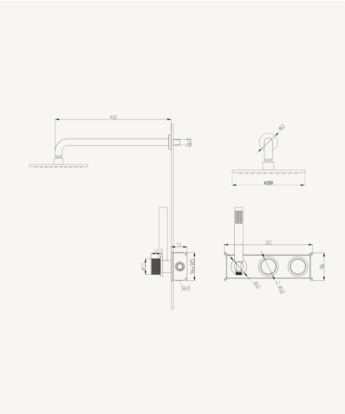 Concealed Shower Pack without Flow Control - Black - Leros