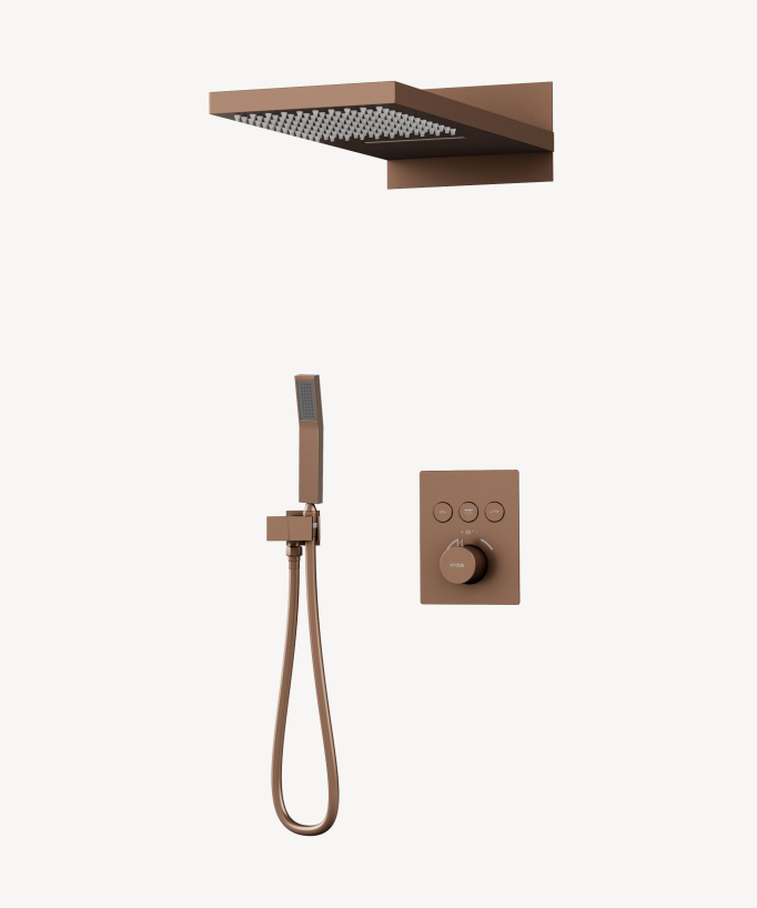 Concealed Thermostatic Shower Column 3 Functions Brushed Rose Gold - Sirius