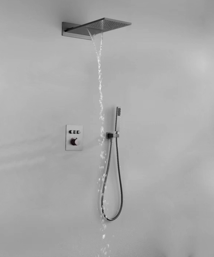 3-Function Thermostatic Concealed Shower Column - Gunmetal - Sirius