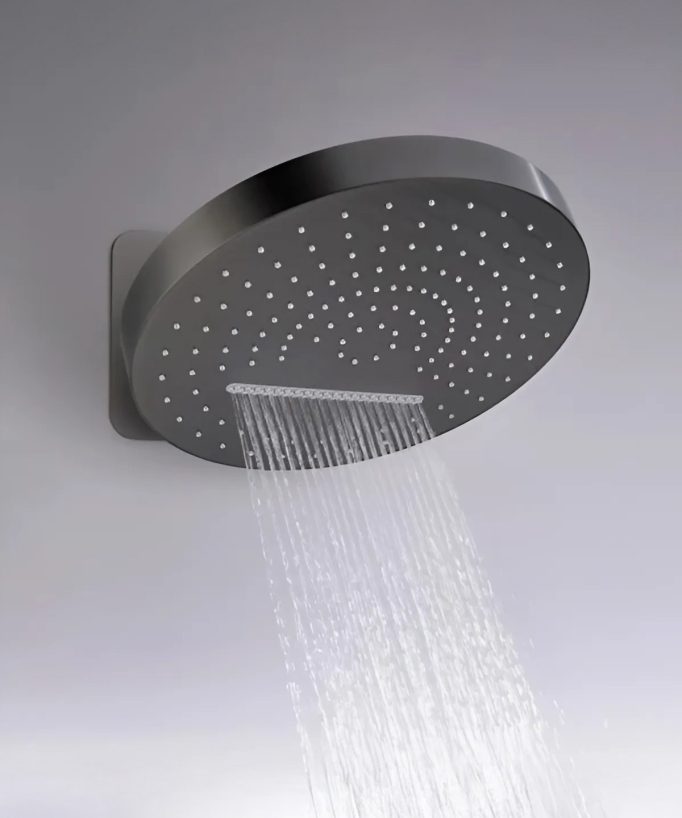 Thermostatic Concealed Shower Mixer Pack with Rain and Waterfall Head - Gunmetal