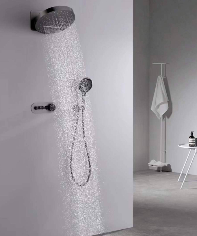 Thermostatic Concealed Shower Mixer Pack with Rain and Waterfall Head - Gunmetal