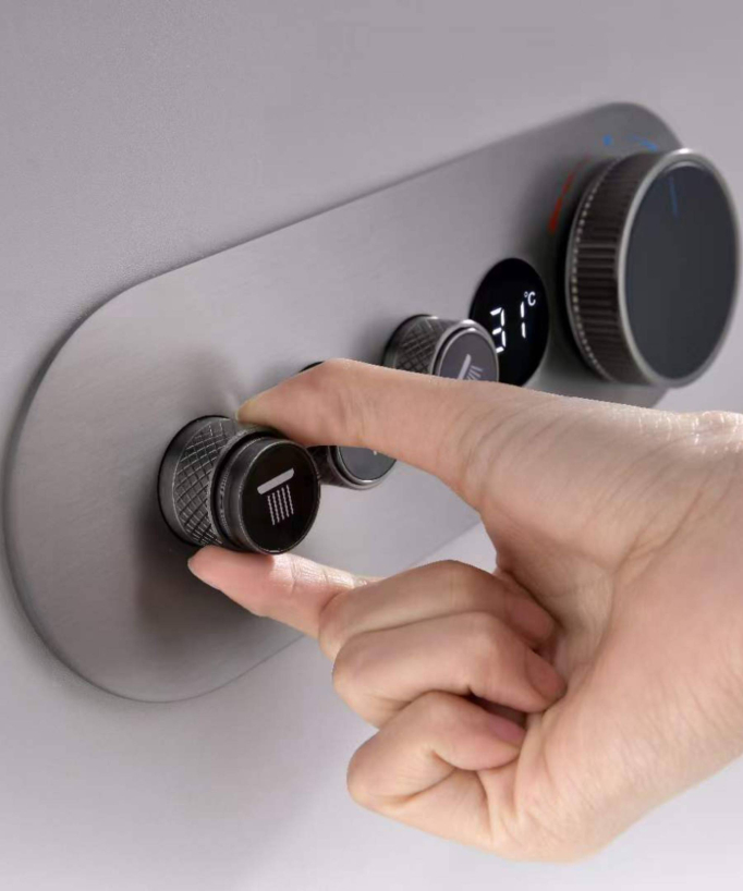 Thermostatic Concealed Shower Mixer Pack with Rain and Waterfall Head - Gunmetal