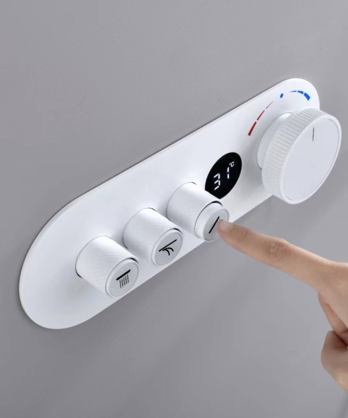 Thermostatic Concealed Shower Mixer Pack with Rain and Waterfall Head - White