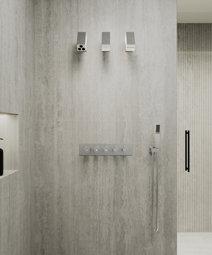 Multi-Function Thermostatic Shower Set with Adjustable Shower Heads Brushed Nickel - Sirius