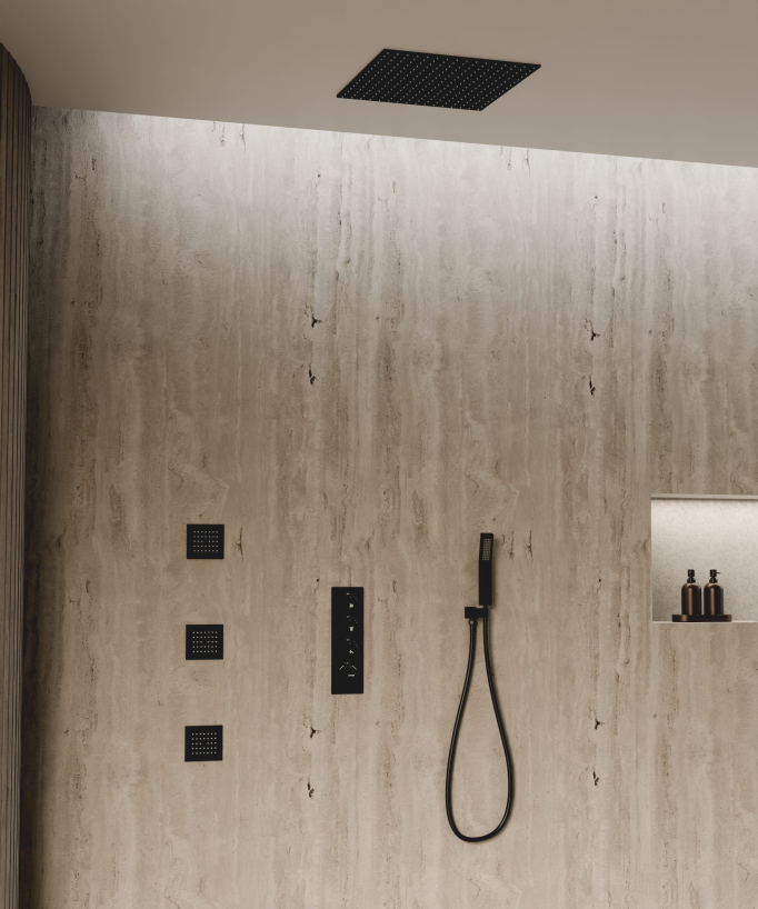 Sirius 500 mm Thermostatic Ceiling-Concealed Shower Sky with 3 Body Jets - Black