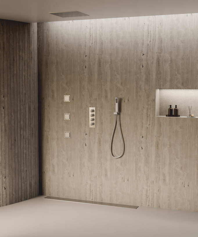 Sirius 500 mm Thermostatic Ceiling-Concealed Shower Sky with 3 Body Jets - Brushed Nickel