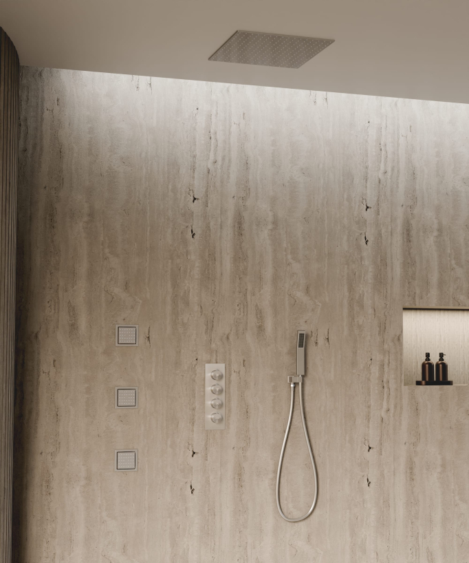 Sirius 500 mm Thermostatic Ceiling-Concealed Shower Sky with 3 Body Jets - Brushed Nickel
