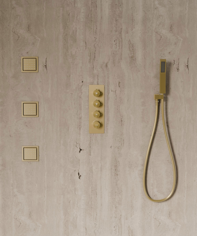 Sirius 500 mm Thermostatic Ceiling-Concealed Shower Sky with 3 Body Jets - Brushed Gold